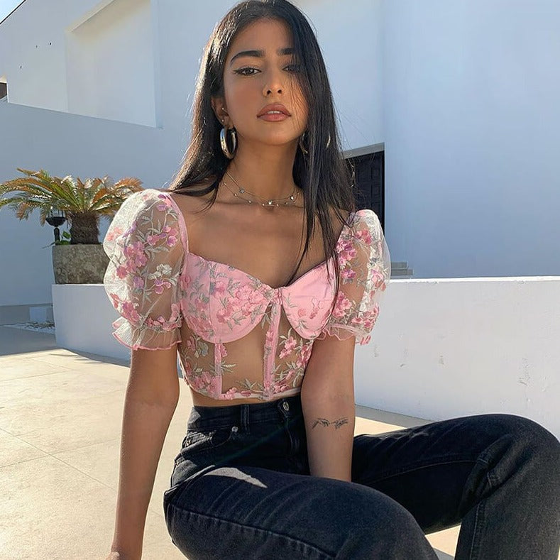 Sheer sales flower top